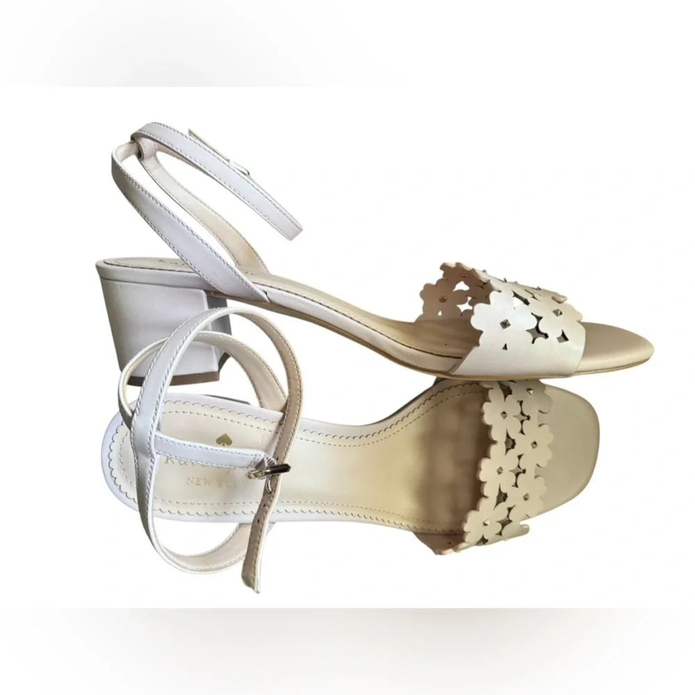 kate spade Daisy Floral 100% Cow Leather Mid Sandals, Rose Smoke Pink